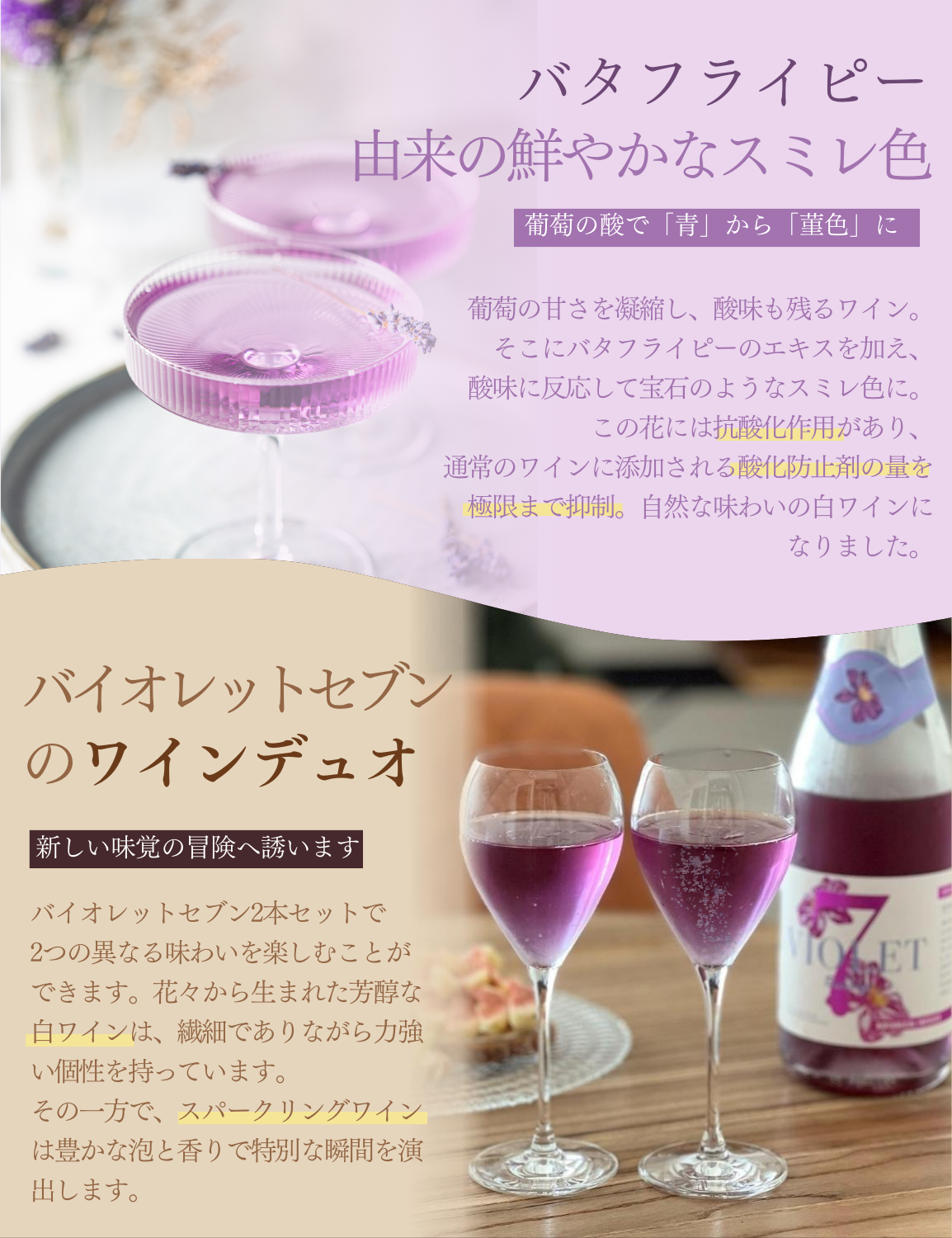 植物由来のスミレ色 低アルコールワイン